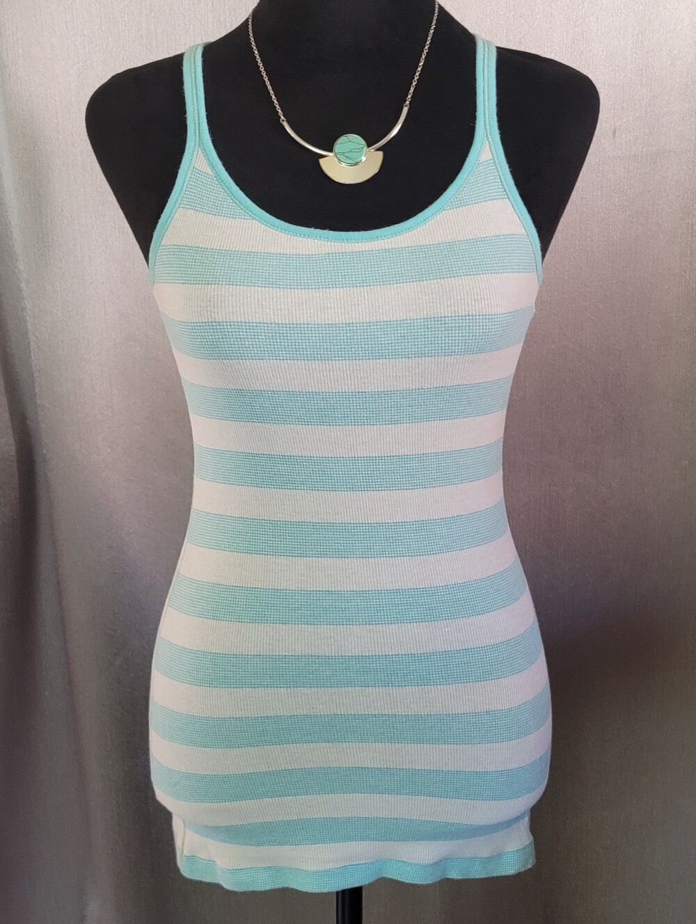 Striped Mint and White Tank Top - Women's Sleeveless Knit